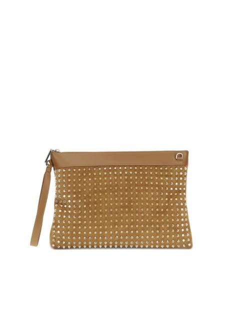 spike-embellished suede clutch bag