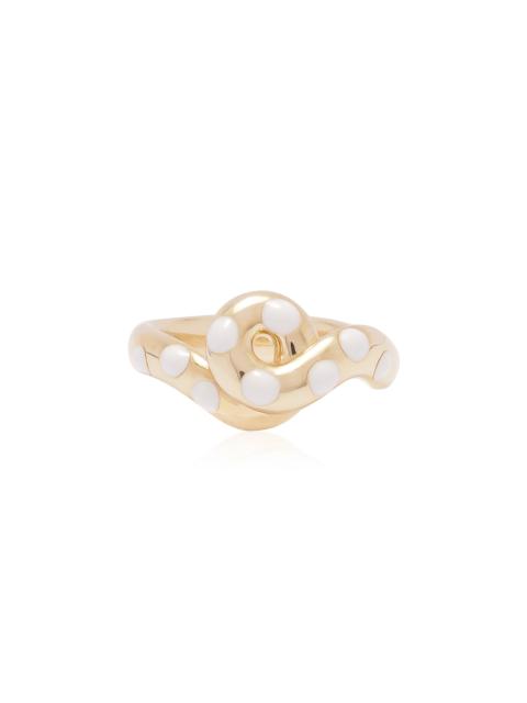 9k Yellow Gold Chunky Wave Polka Dots Ring in White white