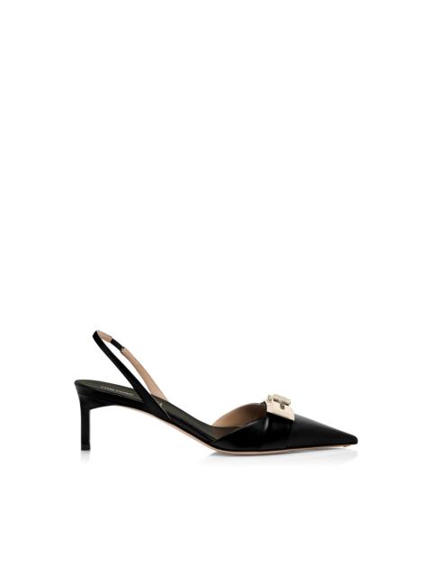 SHINY LEATHER T LATCH SLINGBACK