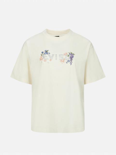 FLORAL PRINT AND RHINESTONE LOGO OVERSIZED T-SHIRT