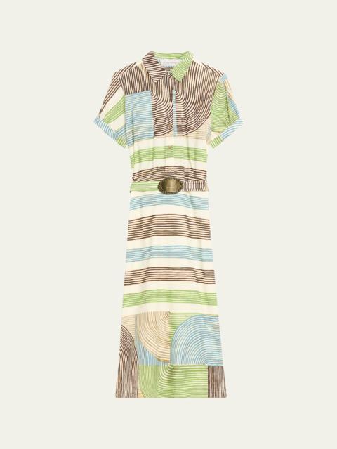 Odila Striped Short-Sleeve Midi Shirtdress With Belt