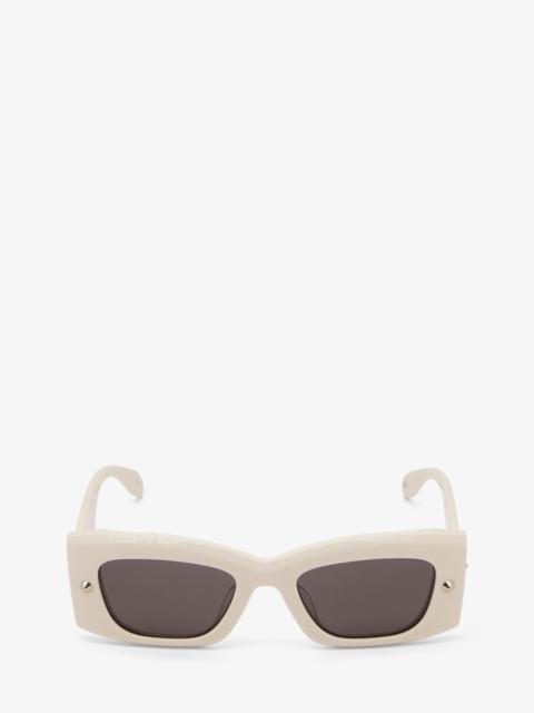 Spike Studs Rectangular Sunglasses in Ivory/smoke