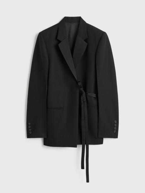 Satin-lapel wrap blazer black