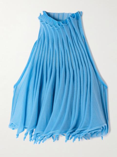 Cropped Pleated Knitted Turtleneck Top