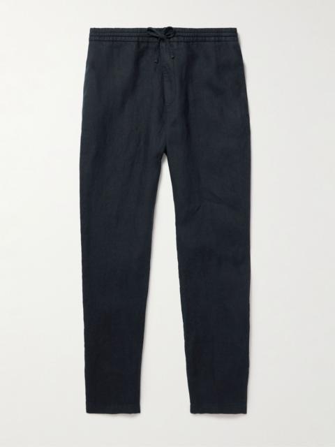 Tapered Linen Drawstring Trousers Navy