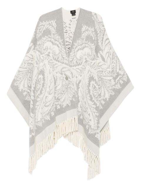 paisley-pattern fringed poncho