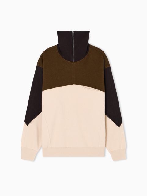 MOCK-NECK JUMPER IN A WOOL COLOUR-BLOCK JACQUARD
