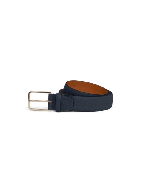 Men's blue tumbled leather adjustable belt
