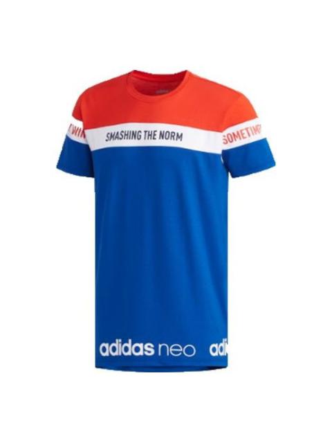 adidas neo Sports Round Neck Short Sleeve Red Blue Splicing EJ7073