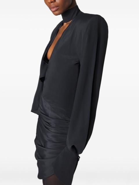 padded-shoulder high-neck mini dress