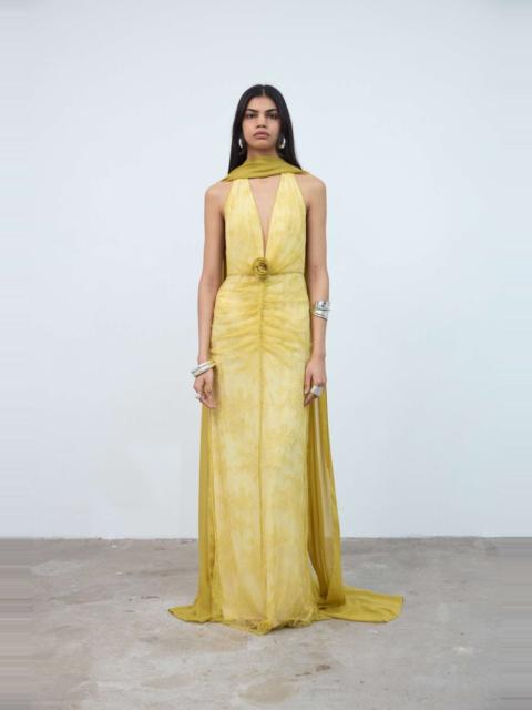 AMORA MAXI DRESS IN YELLOW LACE TULLE