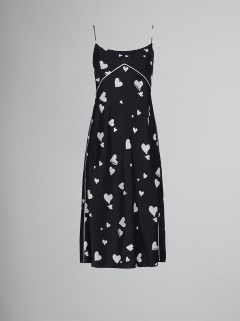 BLACK SILK SLIP DRESS WITH BUNCH OF HEARTS PRINT