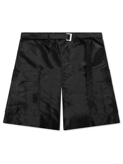 BELTED NYLON BERMUDA CARGO SHORTS - BLACK