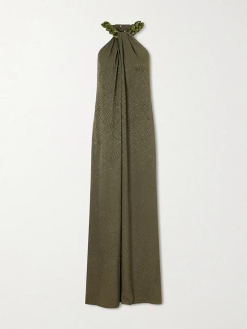 Embellished Silk-jacquard Halterneck Maxi Dress