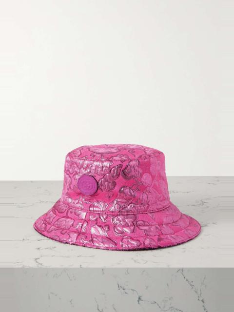 Reversible leather-trimmed brocade bucket hat