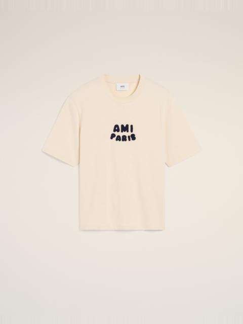 BEIGE COTTON AMI PARIS PATCH T-SHIRT