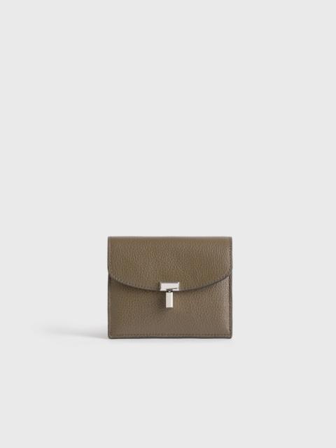 T-lock grained-leather cardholder dark taupe