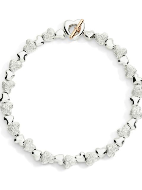 STERLING SILVER HEART BRACELET WITH STERLING SILVER DIAMOND-CUT COMPONENTS
