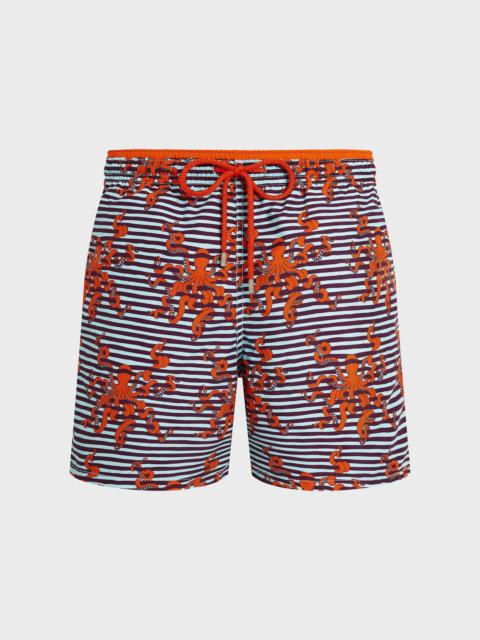MEN BICOLOR SWIM TRUNKS OCTOPUS IN STRIPES