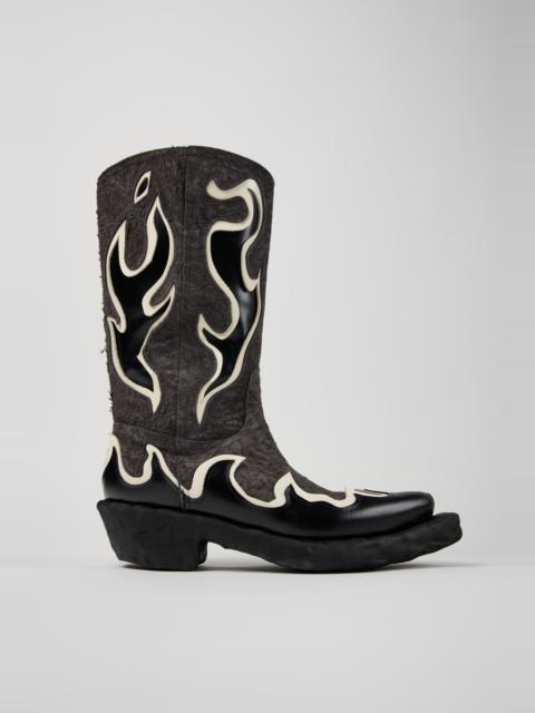 Black and Gray Leather and Nubuck Boots