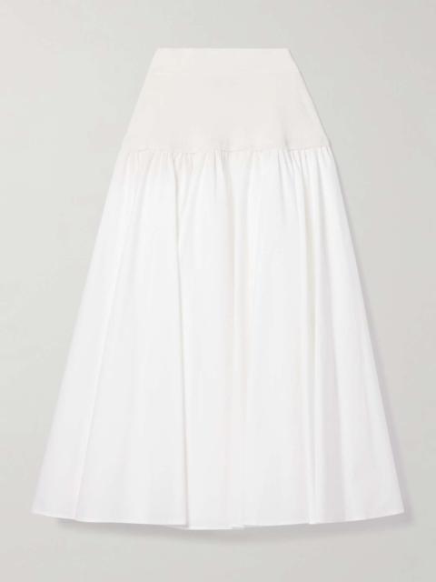 Stella paneled pleated cotton-blend poplin midi skirt White