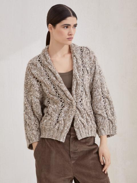 Dazzling chiné cable knit cardigan in soft wool, cashmere and mohair