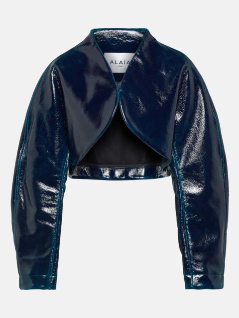 Coated wool cropped jacket