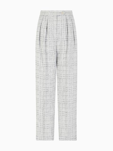 ICON CHECK-MOTIF LINEN-BLEND TROUSERS WITH PLEATS