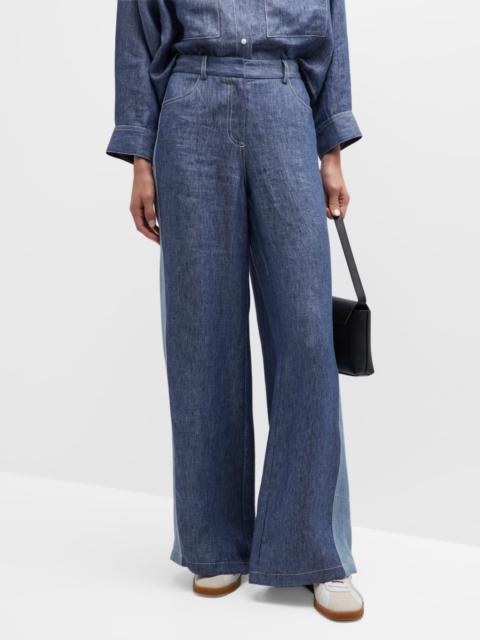 Joanna Colorblock Chambray Flare Pants