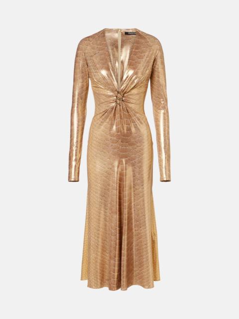 Embellished snake-print midi dress