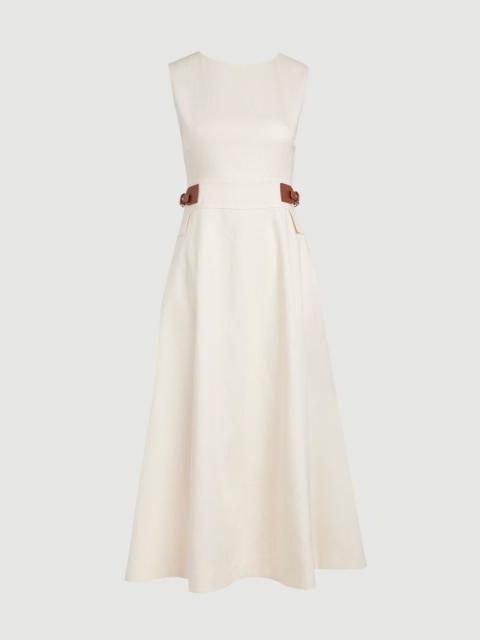 Tailored Linen Tab Waist Detail Full Skirt Midi Dress