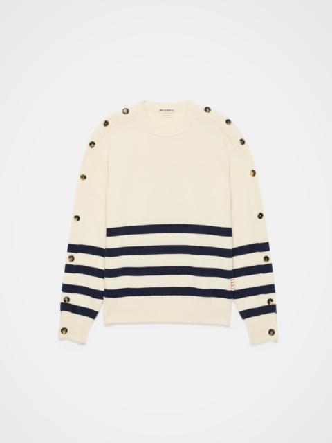 BUTTONED SLEEVE BRETON JUMPER IN IVORY