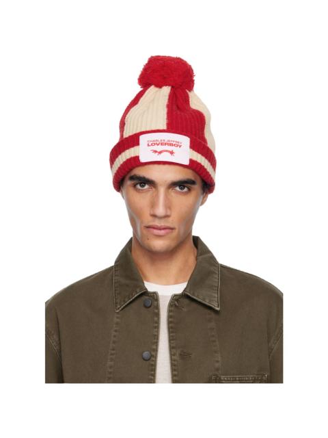 Red & Off-White Pompom Beanie