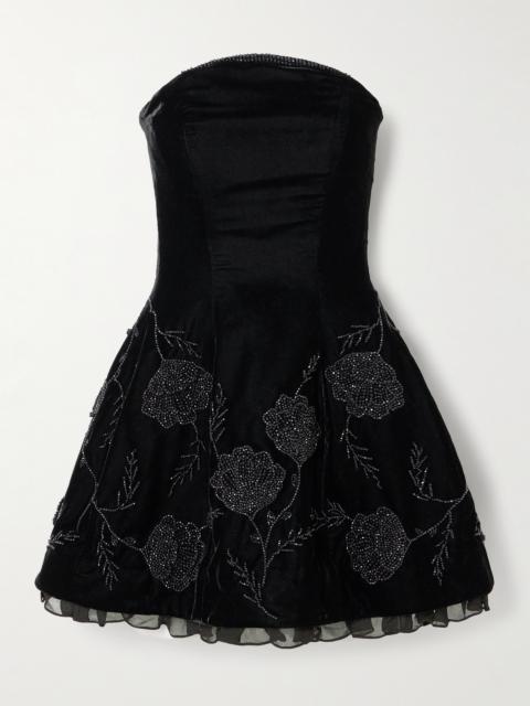 Night Shade Strapless Chiffon-trimmed Embellished Velvet Mini Dress