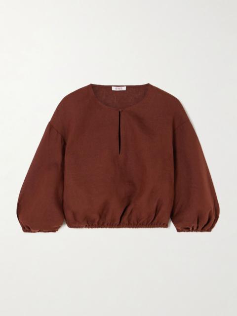 L'Intemporel Gracieux cropped gathered linen top Brown