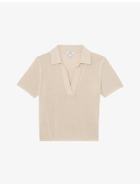 Pippa Open-Stitch Woven Polo Shirt