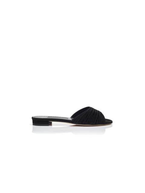 Black Suede Ruched Detail Flat Sandals