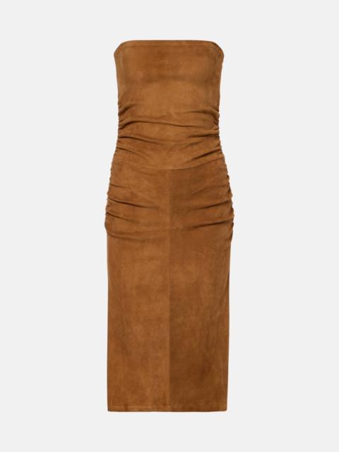 Salma ruched suede midi dress