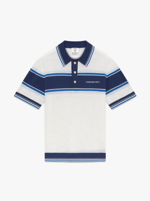 White & Blue Striped Mesh Short Sleeve Polo Shirt | Casablanca Paris