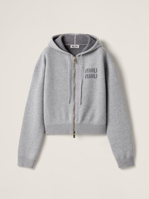 Double cashmere zipper hoodie cardigan