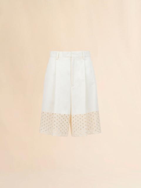 WHITE GABARDINE SHORTS WITH BRODERIE ANGLAISE PANELS