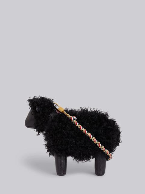 Black Lambskin and Pebbled Calf Small Grosgrain Woven Chain Sheep Bag