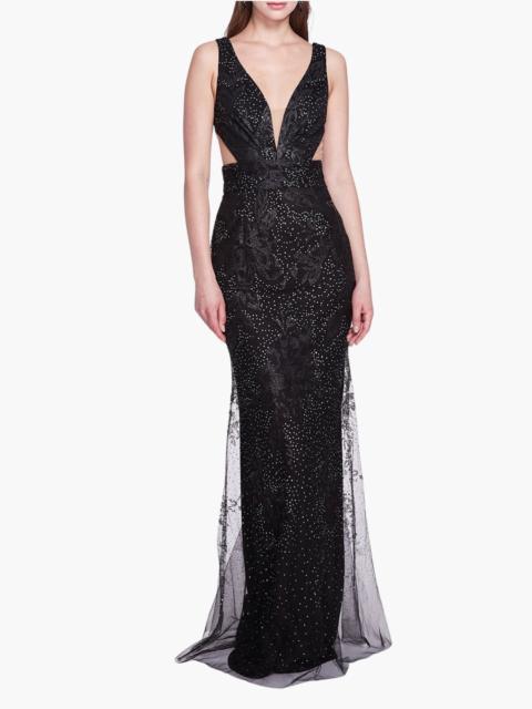 SLEEVELESS V-NECK GLITTER GOWN