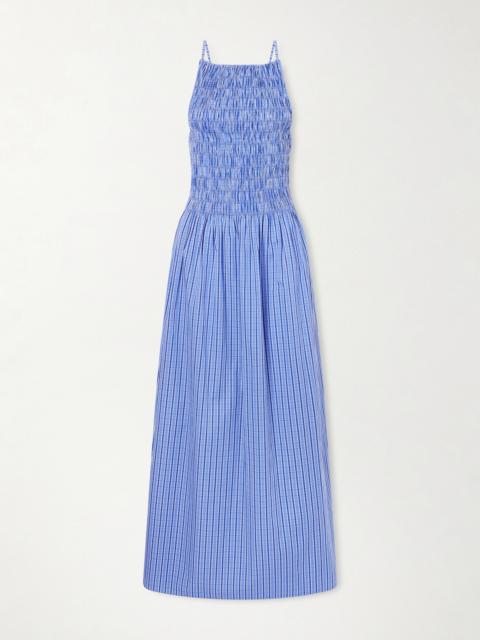Laia Shirred Checked Cotton-poplin Maxi Dress