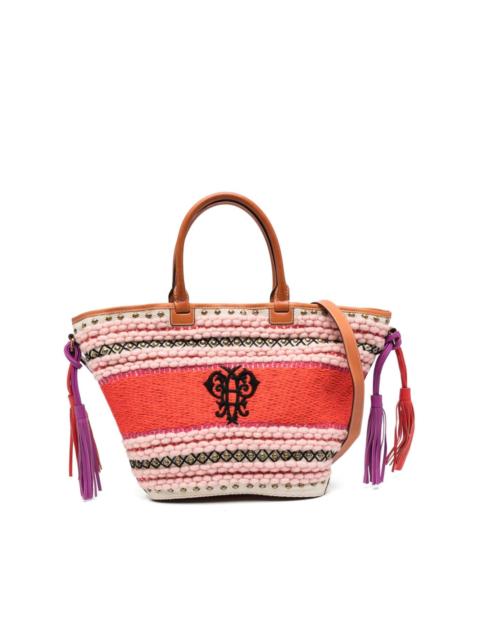 embroidered logo striped tote bag