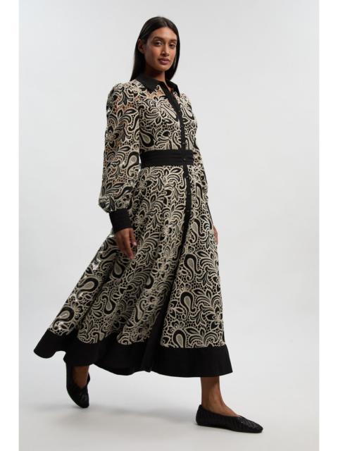 Mono Cutwork Woven Maxi Shirt Dress