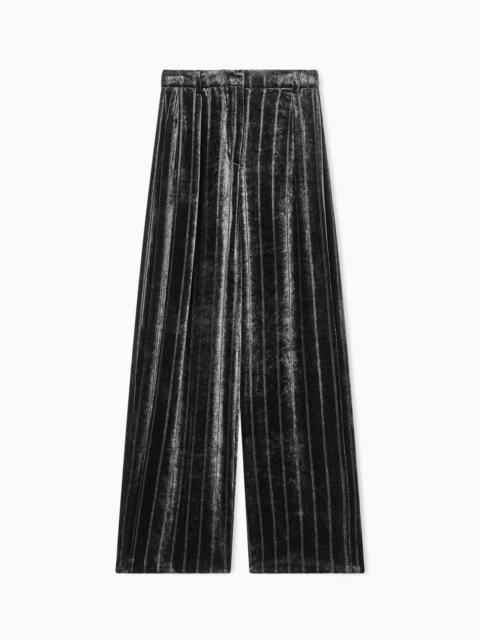 VELVET TROUSERS WITH PLEATS WITH A DEVORÉ PINSTRIPED MOTIF