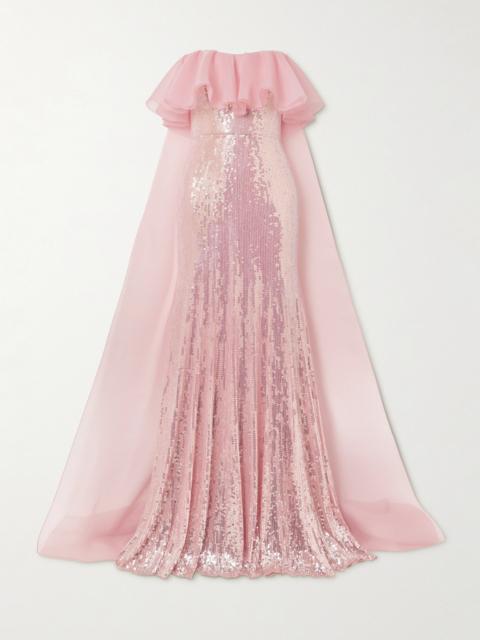 Galactic Strapless Chiffon-trimmed Sequined Satin Gown