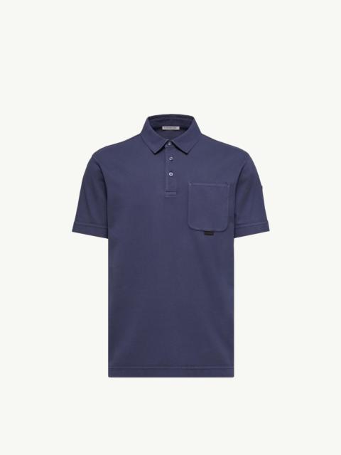 Leather Logo Cotton Piquet Polo Shirt