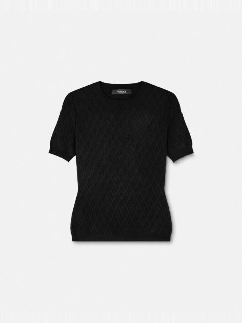 V Allover Jacquard Fitted Knit T-Shirt